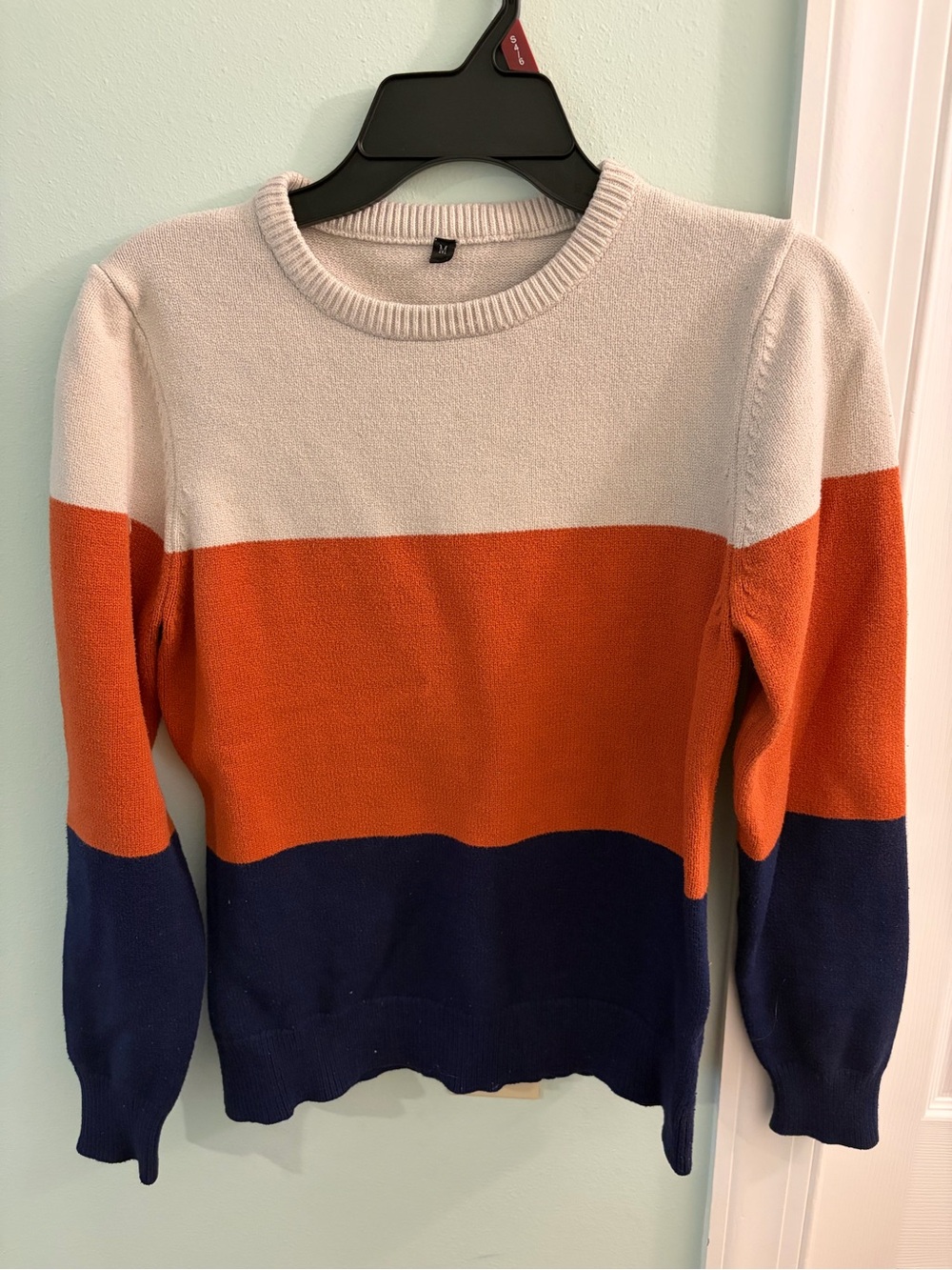 Colorblock Crewneck Sweater in Ivory, Orange & Navy